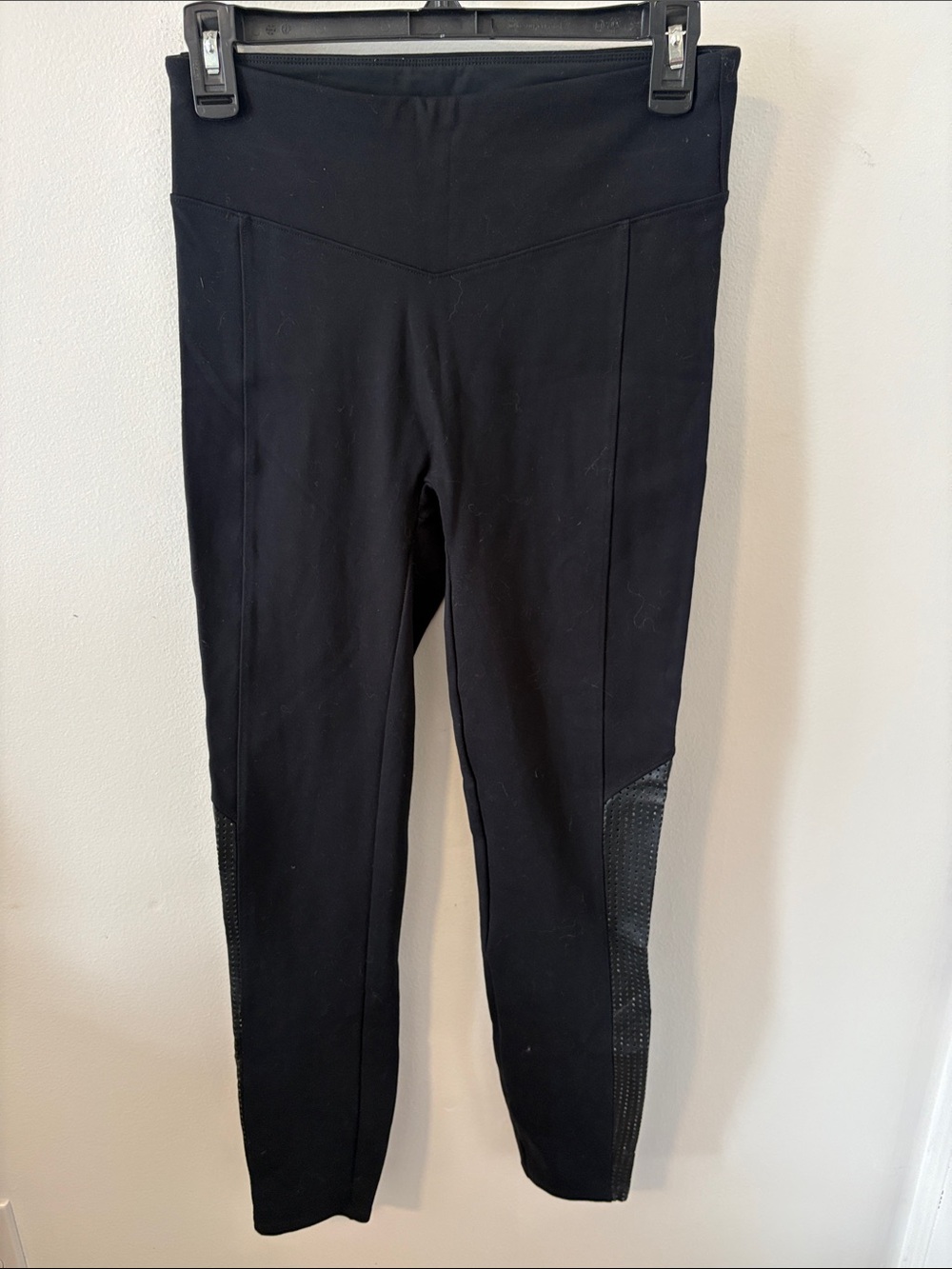 SPANX Black High-Waist Ponte Leggings with Textured Lower Panels